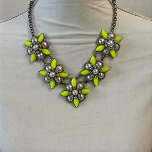 Floral Statement Necklace with Neon Yellow and Silver Accents